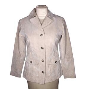 HNG Suede Tan Blazer Tailored Cut Pockets Vintage Collar Long Sleeve Size Medium